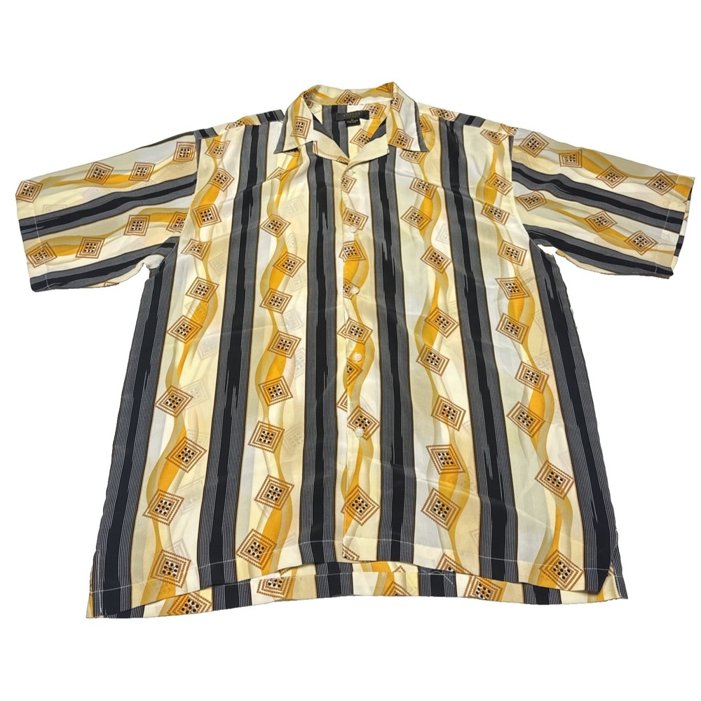 Possi New York Mens Size XL Short Sleeve Button Up Shirt Geo Print Colorful